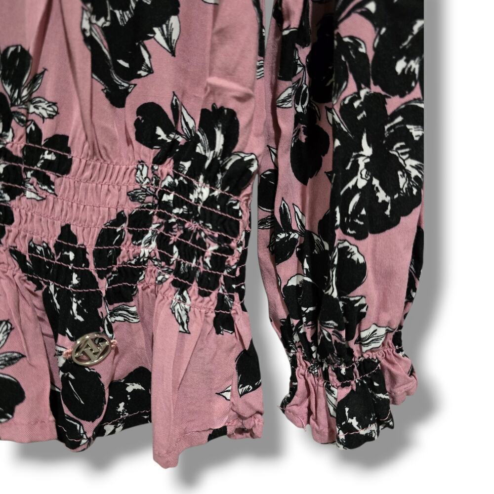 Adrienne Vittadini Pink Floral Smocked Long Sleeve Blouse – Size Large - Picture 3 of 9